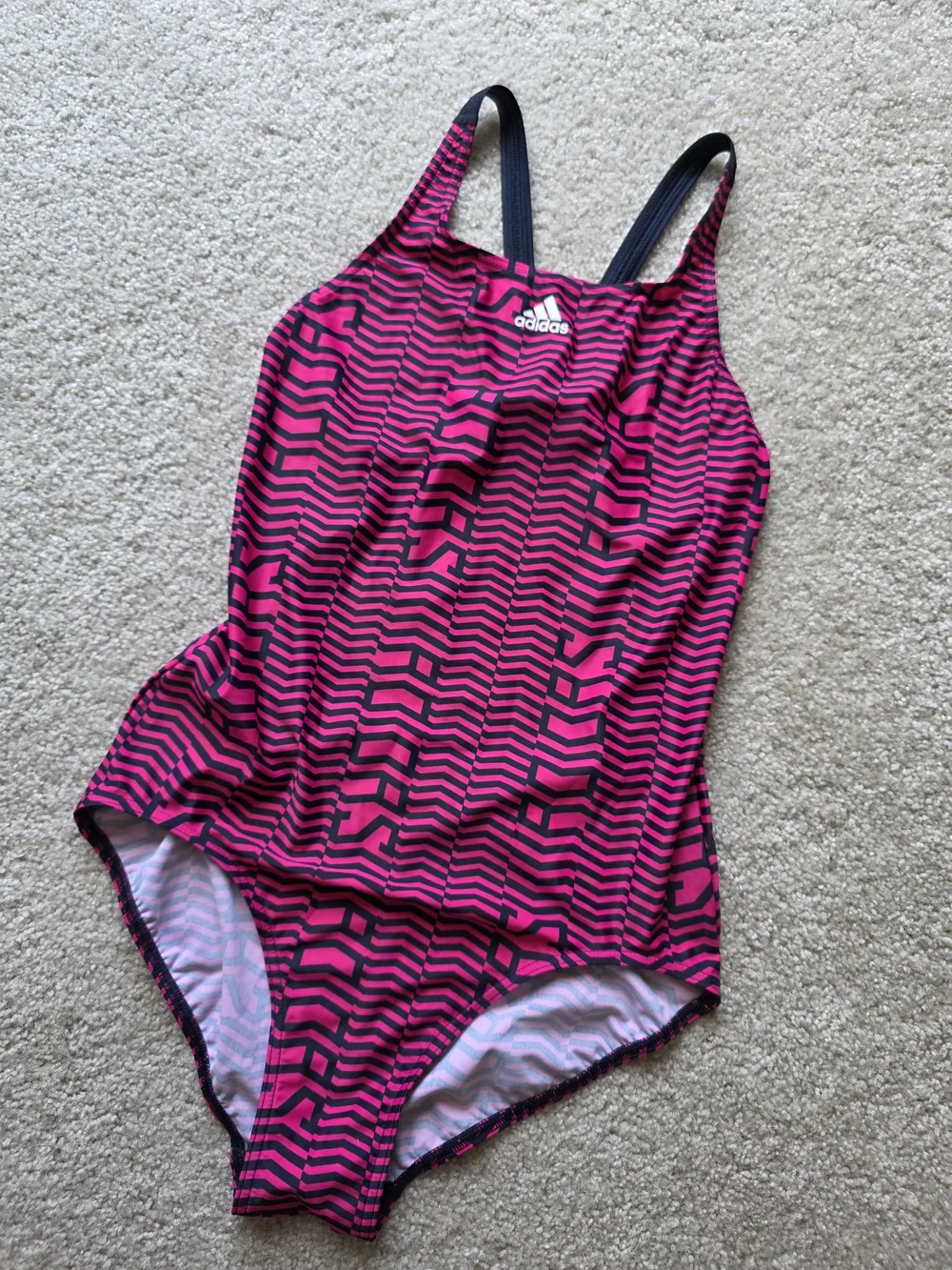 Adidas‎ Youth  Pink & Black Geometric One-Piece Swimsuit